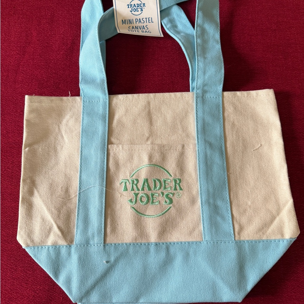 Traders Joes Mini Tote Blue and Cream Two-Tone Tote Bag